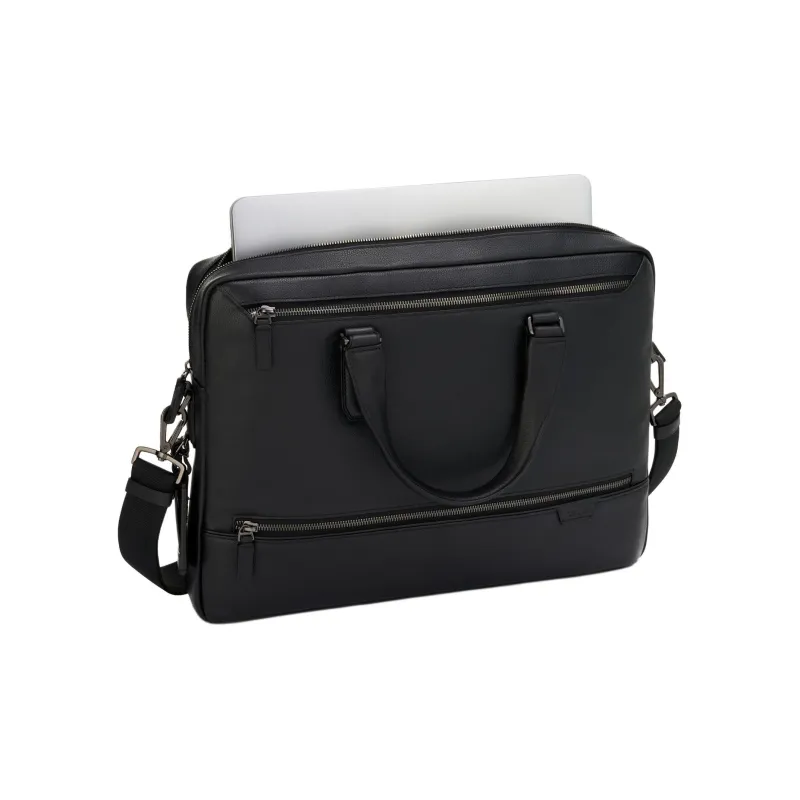 TUMI Leather Portable One Shoulder Crossbody Briefcases Men's Black-2