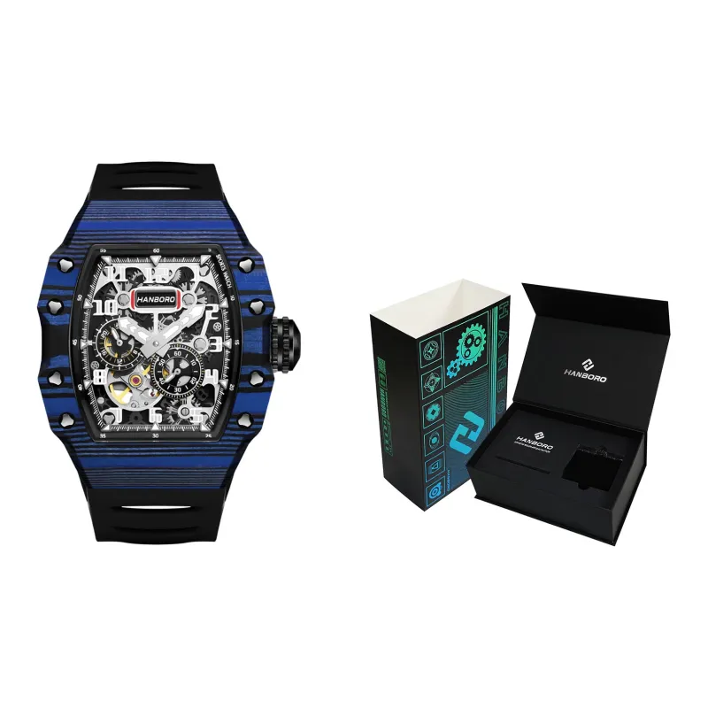 HANBORO Mechanical Movement Rubber Strap Watch Men's Watches Black Dial-10