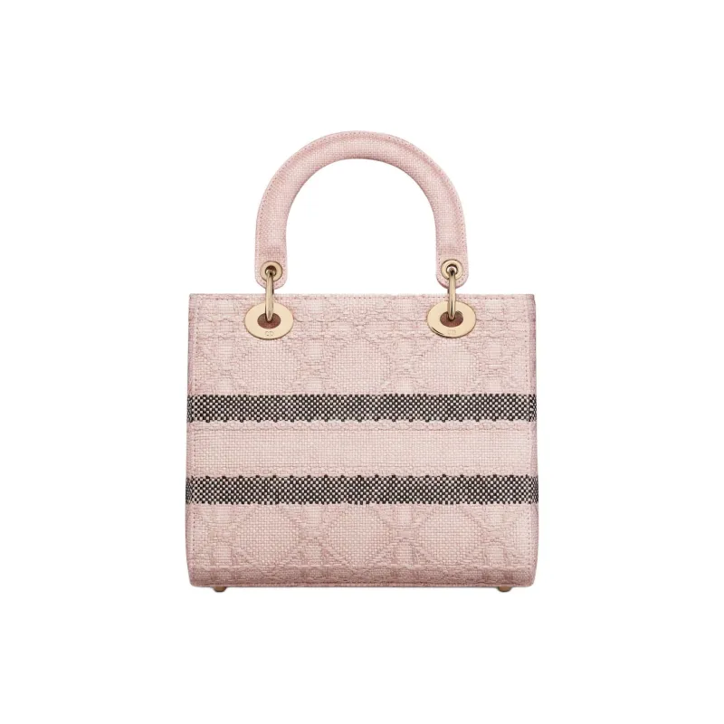 DIOR Lady D Lite Raffia Handbag Medium Size Women's Pink-2