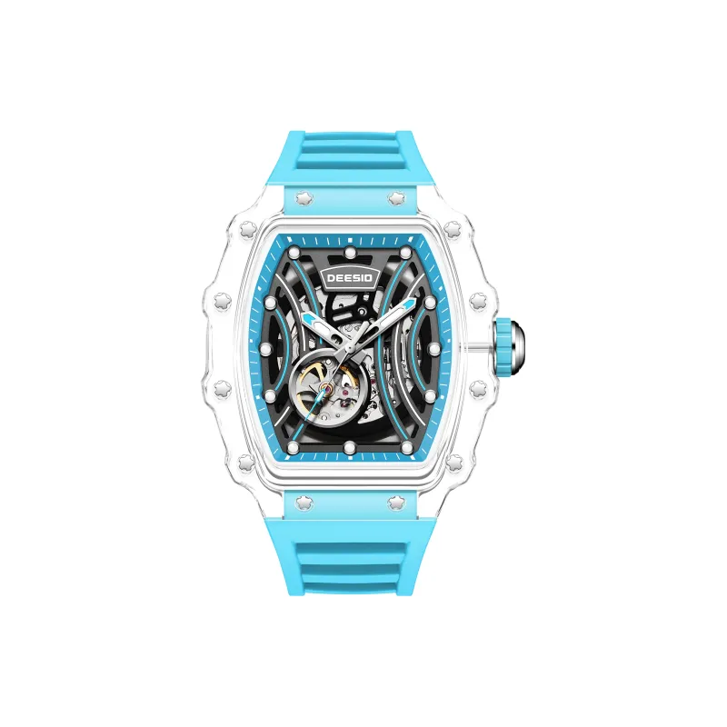 DEESIO Automatic Mechanical Movement Silicone Strap Watch Unisex Cut Out Dial-11