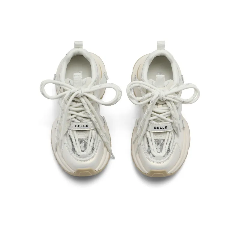 BELLE Abrasion Resistant Slip Resistant Low Top Chunky Sneakers Women's Ecru, Silver-2