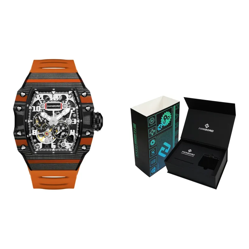 HANBORO Mechanical Movement Rubber Strap Watch Men's Watches Black Dial-12