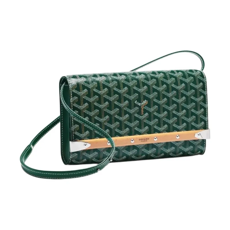GOYARD MONTE-CARLO Canvas With Calfskin One Shoulder Crossbody Clutches Small Size Unisex Green-1