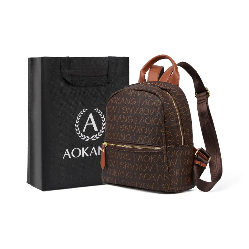 AOKANG PVC Portable Backpack Monogram Bag Commuter Bag Regular Women's Coffee/White-20