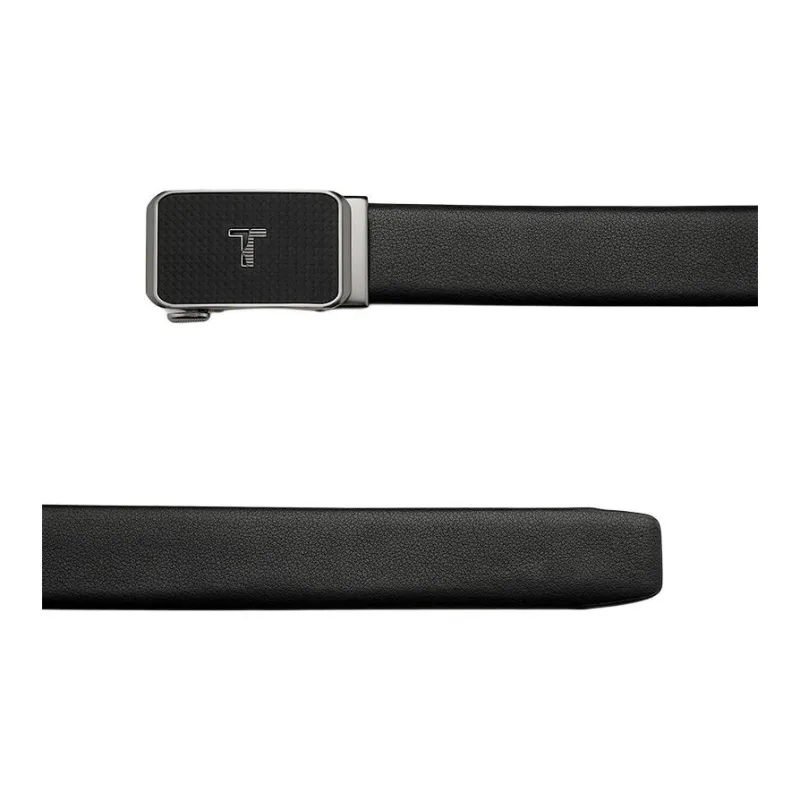 Thereble Genuine Leather Business Elegant Alloy Buckle Top Grain Cow Leather Belt Men's Black Width 3.7CM-1