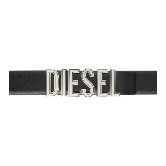 DIESEL Letter Logo Smooth Buckle Leather Belts Women's Black Width 3CM-2
