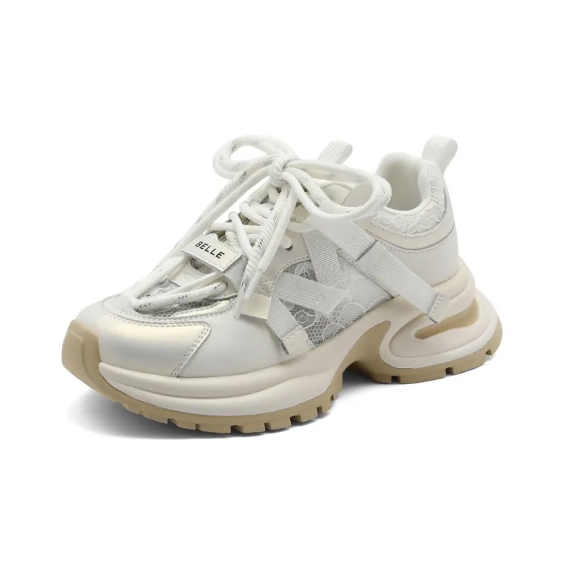 BELLE Abrasion Resistant Slip Resistant Low Top Chunky Sneakers Women's Ecru, Silver-0