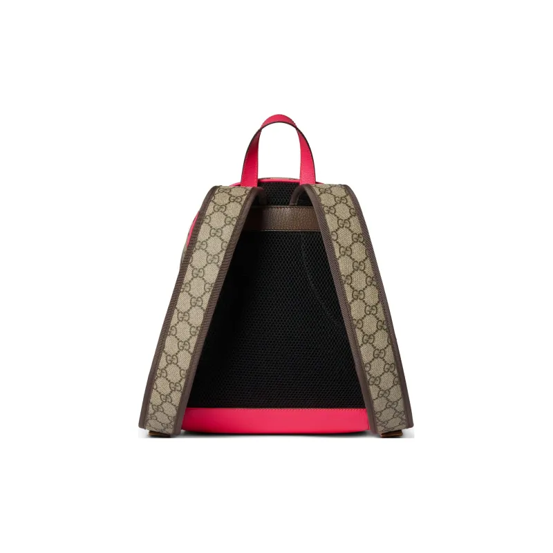 GUCCI Ophidia Canvas With Leather Binding Backpack Small Size Women's Beige & Ebony With Pink Accents-3