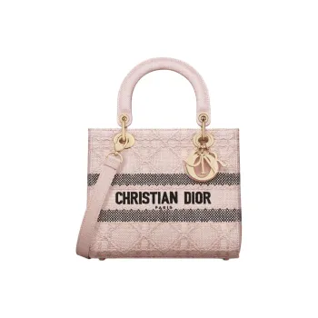 DIOR Lady D Lite Raffia Handbag Medium Size Women's Pink