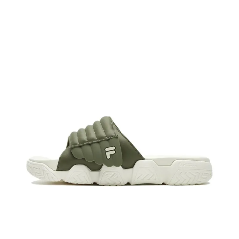 FILA FUSION BARRICADE Quiet Slip Resistant Odor Resistant Abrasion Resistant Slide Slippers Men's White Green-0
