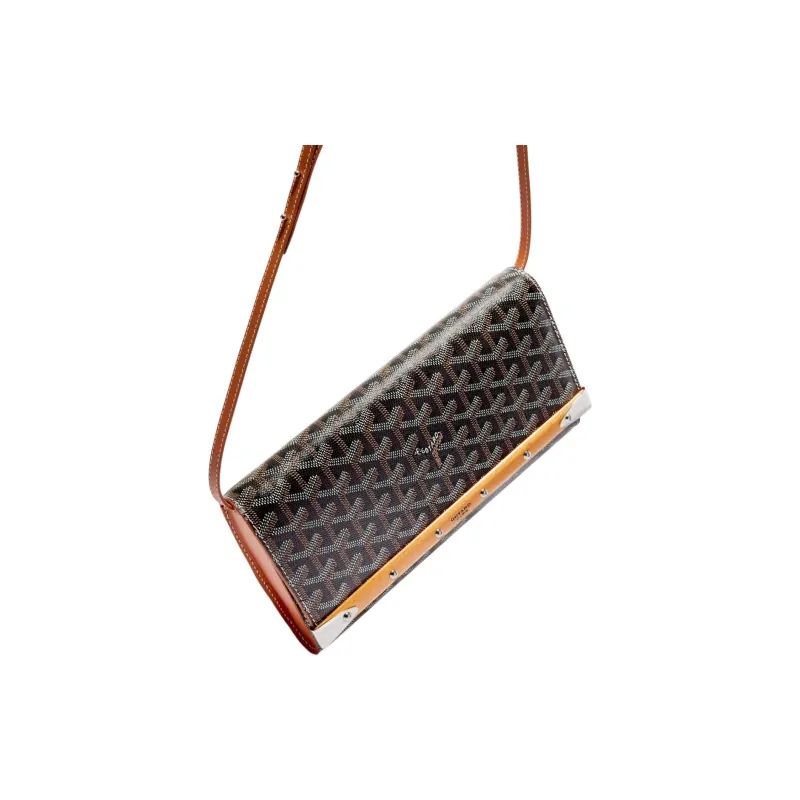 GOYARD MONTE-CARLO Canvas With Calfskin One Shoulder Crossbody Clutches Small Size Unisex Black & Brown-3