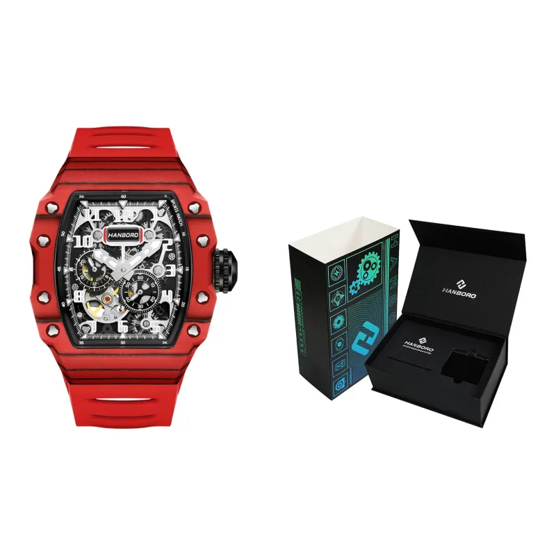 HANBORO Mechanical Movement Rubber Strap Watch Men's Watches Black Dial-14