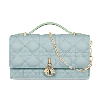 DIOR Wicker Pattern One Shoulder Handbag, Crossbody Bag Mini Women's Light Mint Green & Space Blue