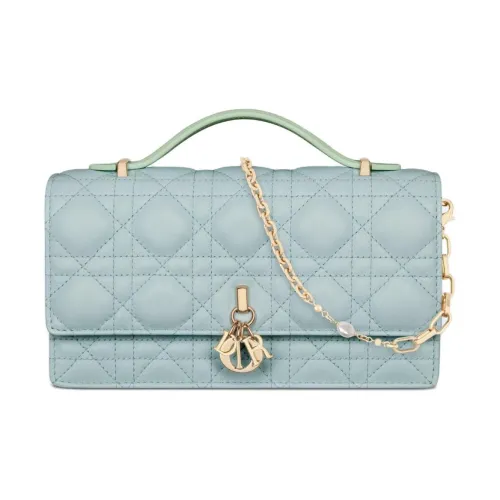 DIOR Wicker Pattern One Shoulder Handbag, Crossbody Bag Mini Women's Light Mint Green & Space Blue