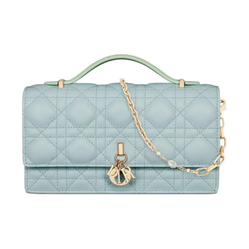 DIOR Wicker Pattern One Shoulder Handbag, Crossbody Bag Mini Women's Light Mint Green & Space Blue-0