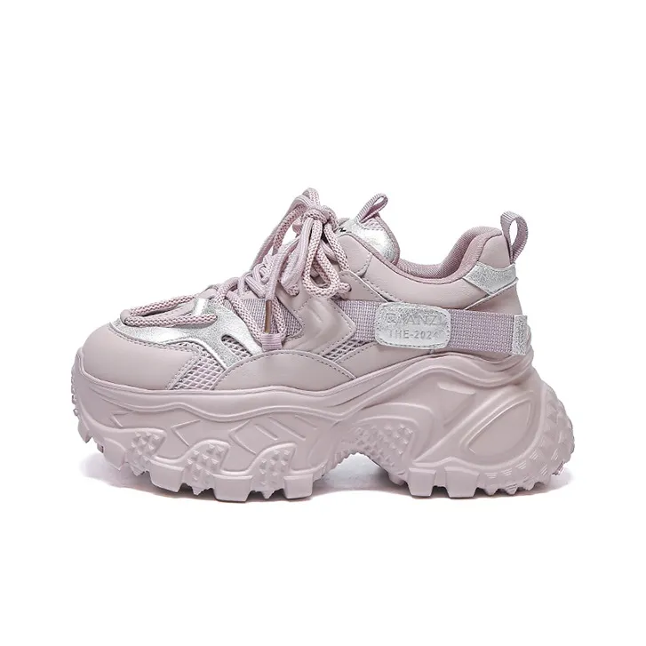 WOOS BOBO Cushioning, Breathable, Lightweight, Height Increasing Low Top Chunky Sneakers Women's-4