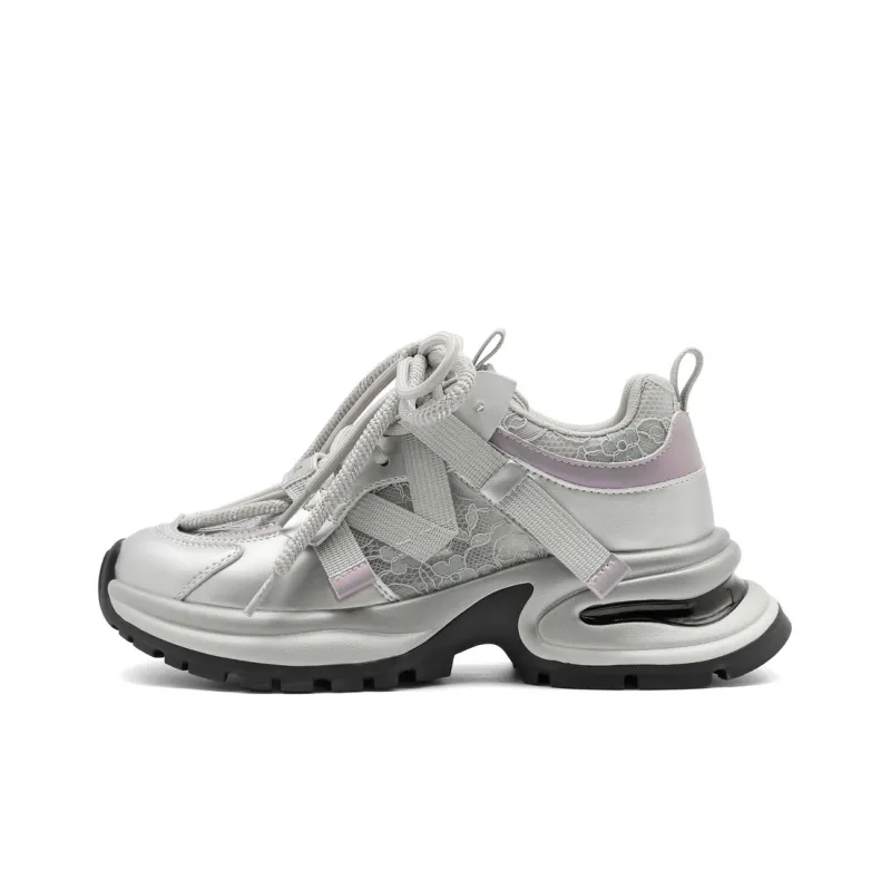 BELLE Abrasion Resistant Slip Resistant Low Top Chunky Sneakers Women's Ecru, Silver-6