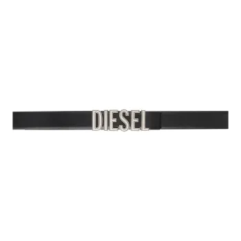 DIESEL Letter Logo Smooth Buckle Leather Belts Women's Black Width 3CM