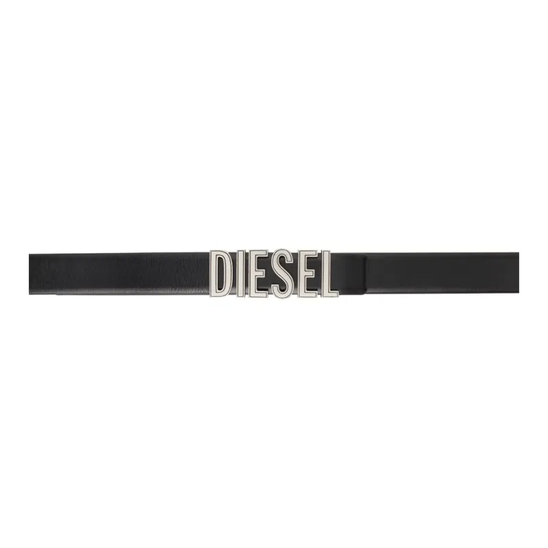 DIESEL Letter Logo Smooth Buckle Leather Belts Women's Black Width 3CM-0