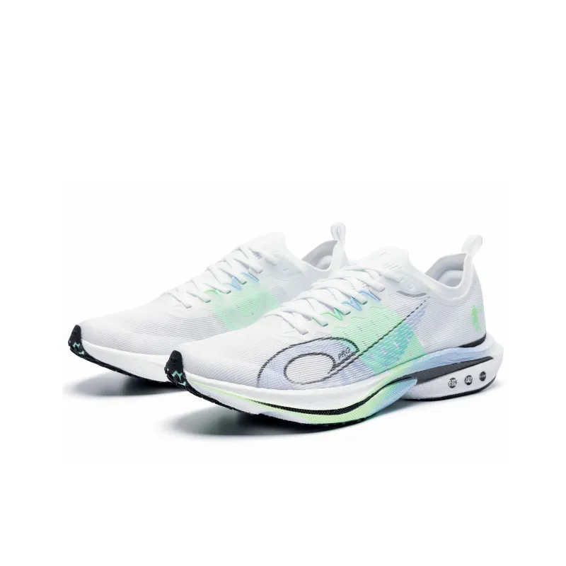 QIAODAN Feiteng PRO Cushioned Slip Resistant Abrasion Resistant Low Top Long Distance Running Shoes Men's White Green-2
