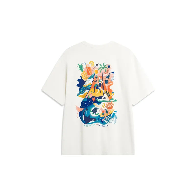 LiNing Sports Life Collection Drop Shoulder Sleeve T Shirt Men's Ivory Large Image-1