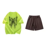 Set (Neon Green Short-Sleeved+Coffee Shorts)