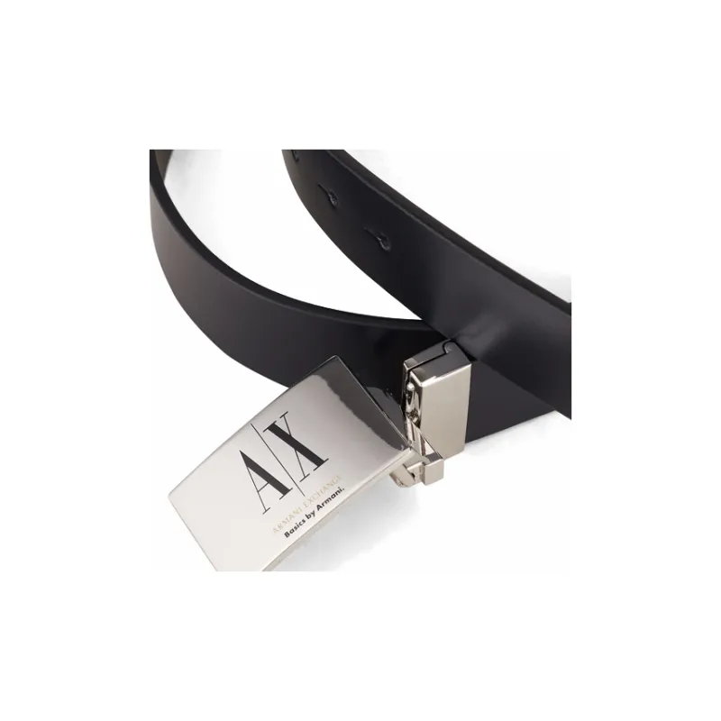 ARMANI EXCHANGE Logo Carving Smooth Buckle Leather Belts Men's Black-2