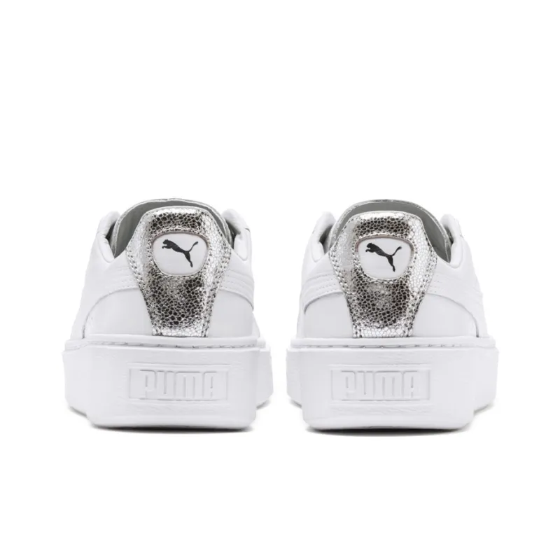 PUMA Basket Platform Sneakers White/Silver Women's-3