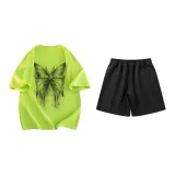 Set (Neon Green Short-Sleeved+Black Shorts)