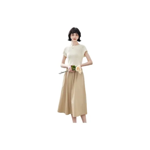 NAWAIN Two Piece Skirt Sets Women's Coffee