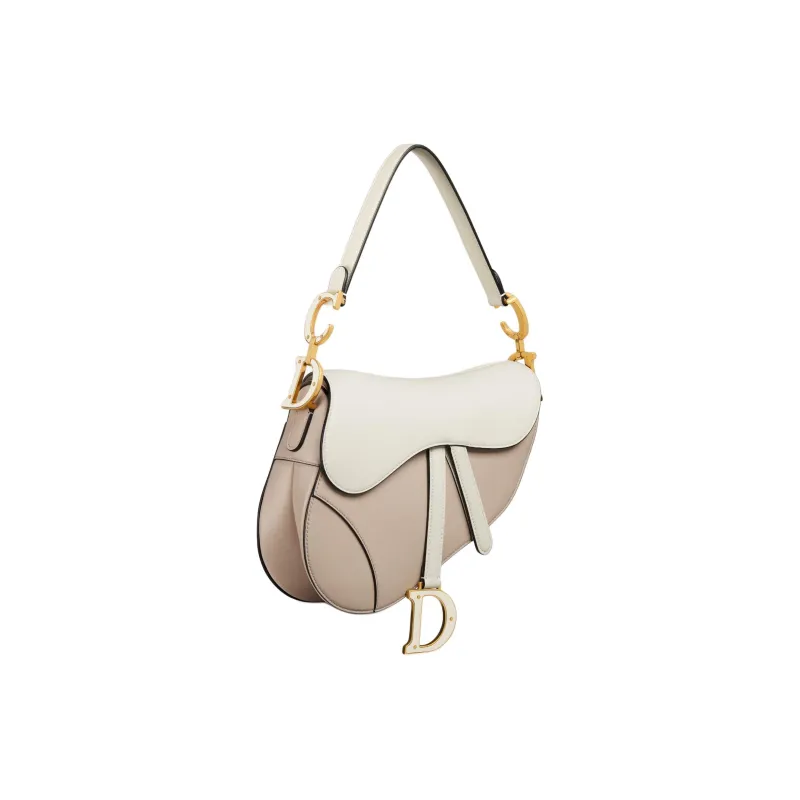 DIOR Soft Cow Leather Saddle Bag Shoulder Bag Crossbody Bag Handbag Women's Milk White & Beige Brown-2
