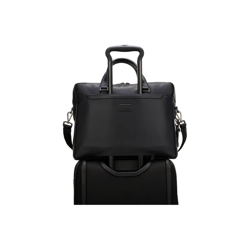 TUMI Leather Portable One Shoulder Crossbody Briefcases Men's Black-3