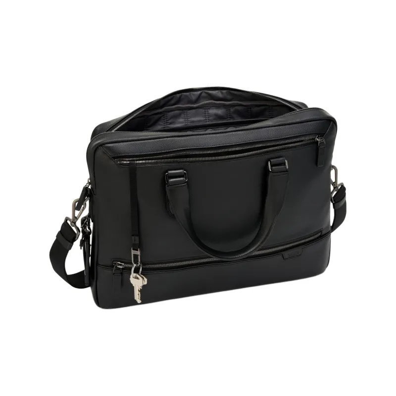 TUMI Leather Portable One Shoulder Crossbody Briefcases Men's Black-1