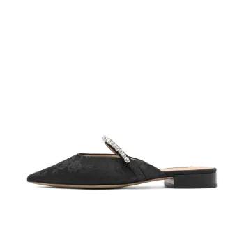 BELLE Rubber Sole Rhinestone Abrasion Resistant Slip Resistant Wrap toe Slippers Women's Pink Black