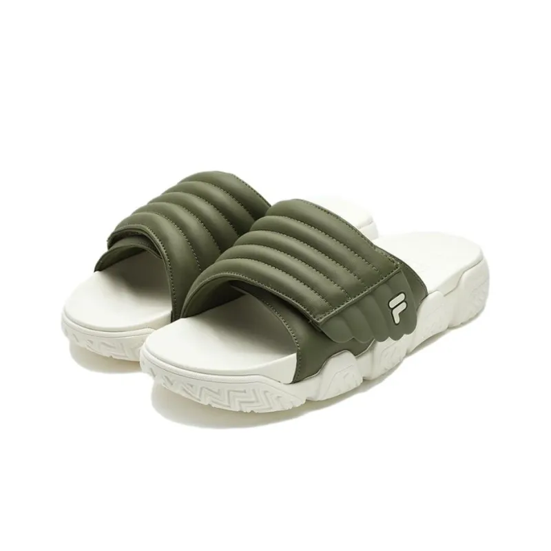 FILA FUSION BARRICADE Quiet Slip Resistant Odor Resistant Abrasion Resistant Slide Slippers Men's White Green-1