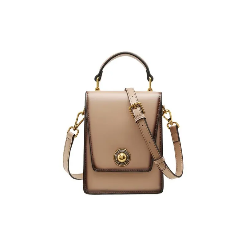 DEERE JACK Cow Leather Small Square Bag, Shoulder Bag, Crossbody Bag, Handbag Trumpets Women's Milk Tea-0