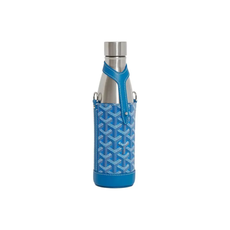 GOYARD YONNE Canvas With Leather Water Bottle Bag Shoulder Bag Crossbody Bag Medium Size Unisex Blue-0