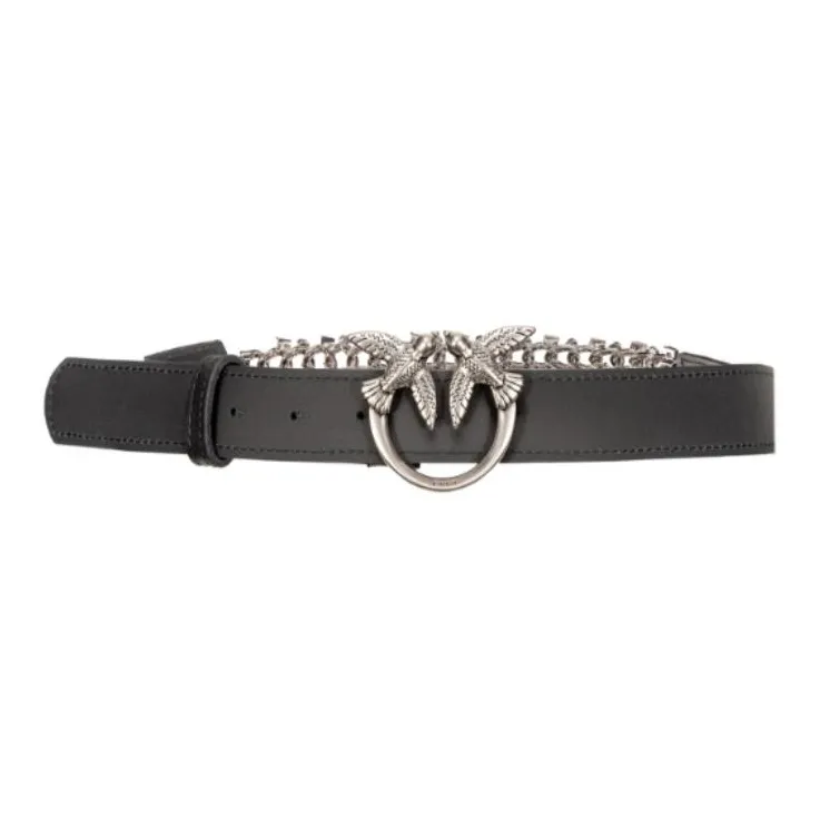 PINKO Patchwork Design Smooth Buckle Leather Belts Unisex Black Width: 3CM-0