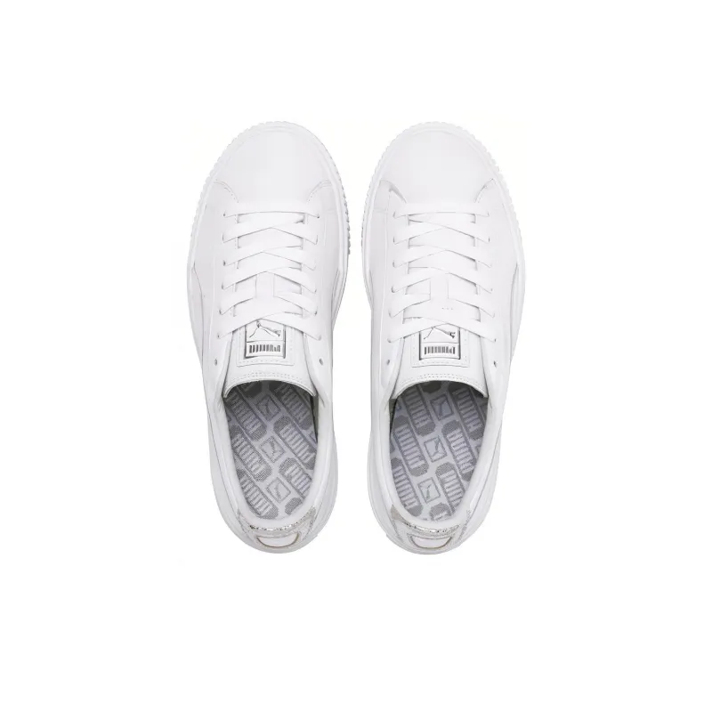 PUMA Basket Platform Sneakers White/Silver Women's-2