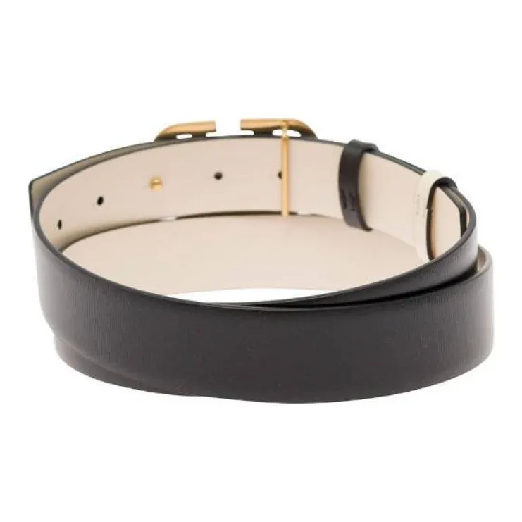Valentino Logo Emblem Pin Buckle Leather Belts Women's Black/Beige Width 2.3cm-3