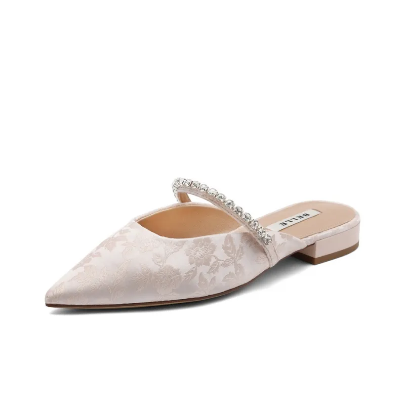 BELLE Rubber Sole Rhinestone Abrasion Resistant Slip Resistant Wrap toe Slippers Women's Pink Black-1