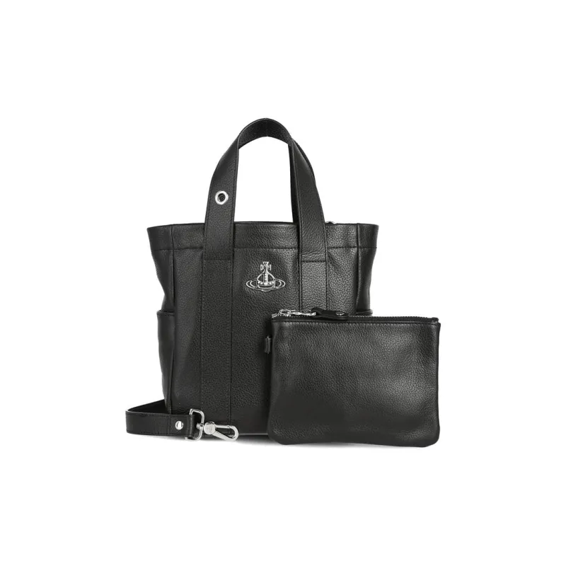 Vivienne Westwood Leather Combo Bag Tote Bag Shopping Bag Handbag Small Size Women's Black-0