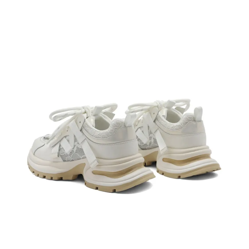 BELLE Abrasion Resistant Slip Resistant Low Top Chunky Sneakers Women's Ecru, Silver-3