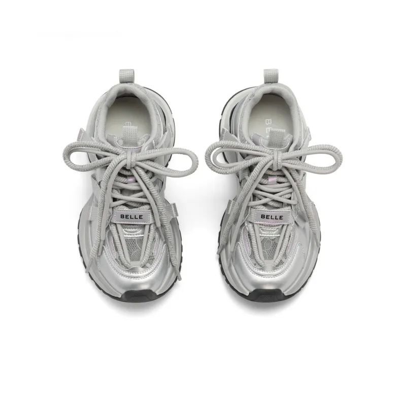 BELLE Abrasion Resistant Slip Resistant Low Top Chunky Sneakers Women's Ecru, Silver-7