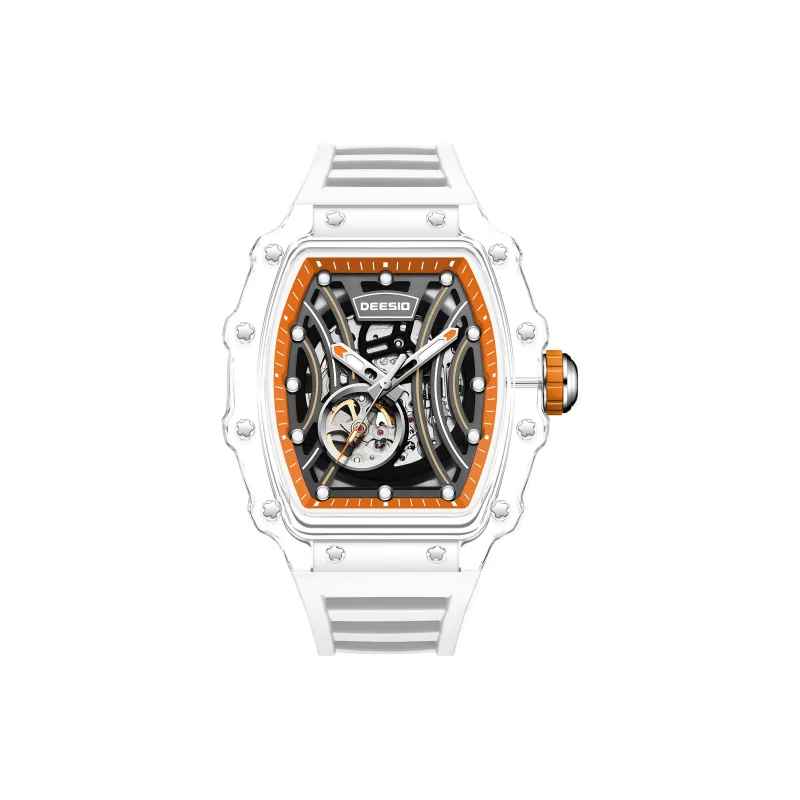 DEESIO Automatic Mechanical Movement Silicone Strap Watch Unisex Cut Out Dial-14