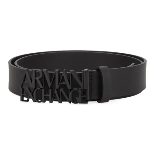 ARMANI EXCHANGE Emblem Tower Buckle Smooth Buckle Leather Belts Men's Black