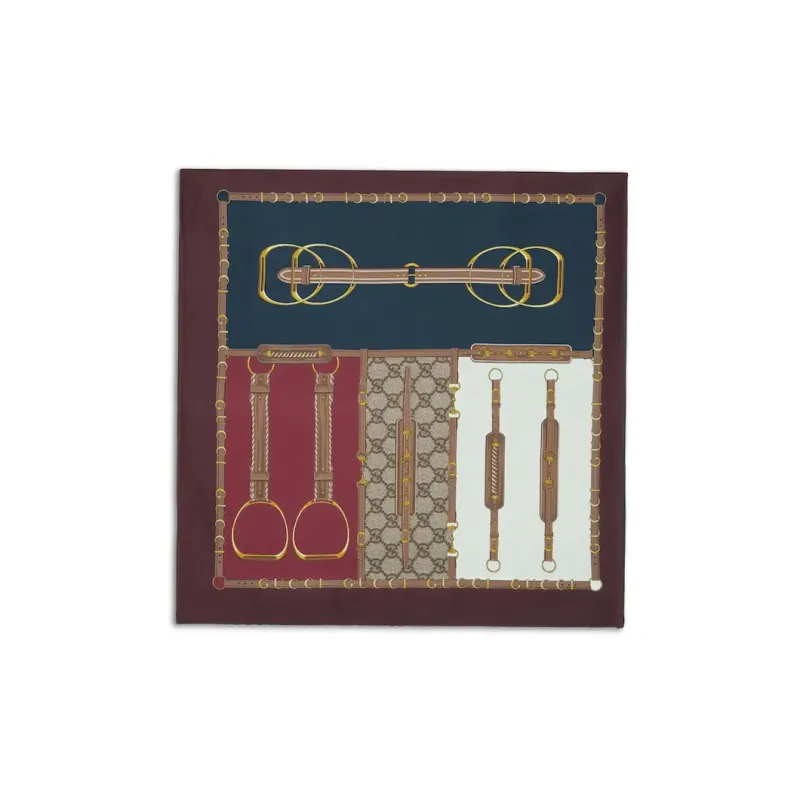 GUCCI Silk Scarves Women's Red Brown-2