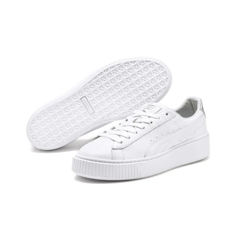 PUMA Basket Platform Sneakers White/Silver Women's-4