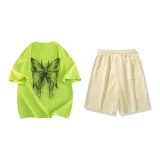 Set (Neon Green Short-Sleeved+Light Khaki Shorts)