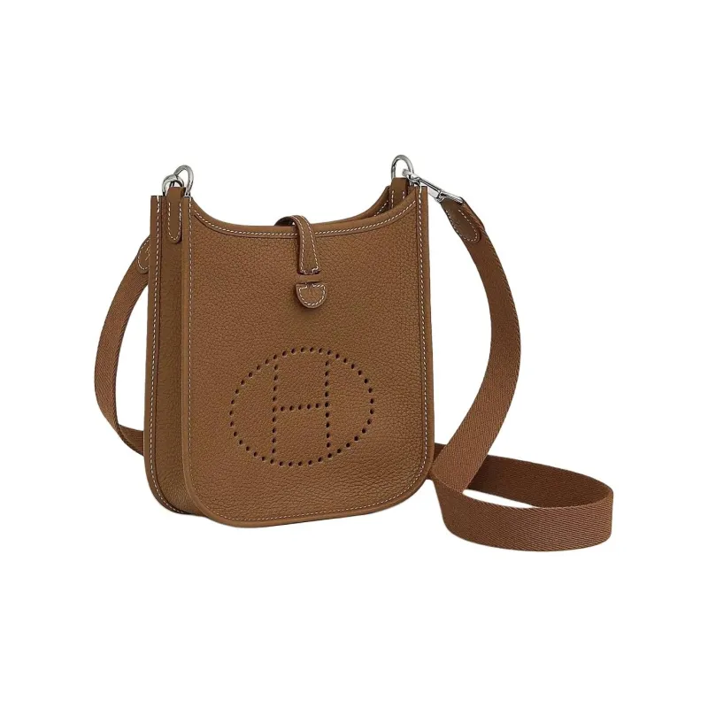 HERMES Evelyne Taurillon Clemence Leather Shoulder Bag Crossbody Bag Mini Unisex Brown-4
